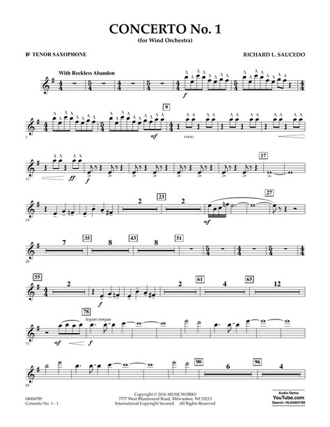 Concerto For Tenor Saxophone And Orchestra (Saxophone/Piano Score)